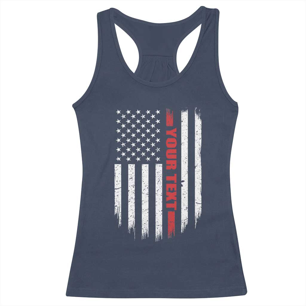 Personalized Firefighter Racerback Tank Top Custom Text Name Vintage American Flag Patriot Fireman Gift TS11 Navy Print Your Wear