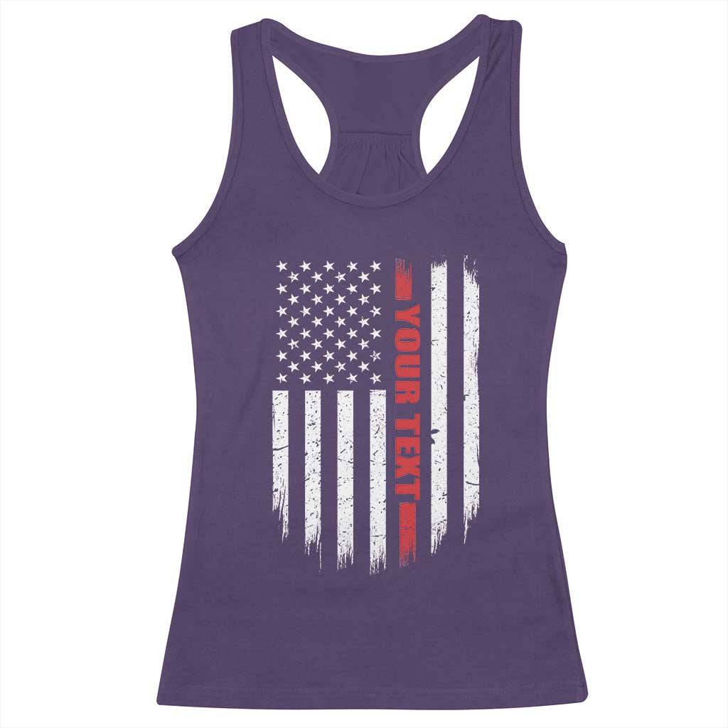 Personalized Firefighter Racerback Tank Top Custom Text Name Vintage American Flag Patriot Fireman Gift TS11 Purple Print Your Wear