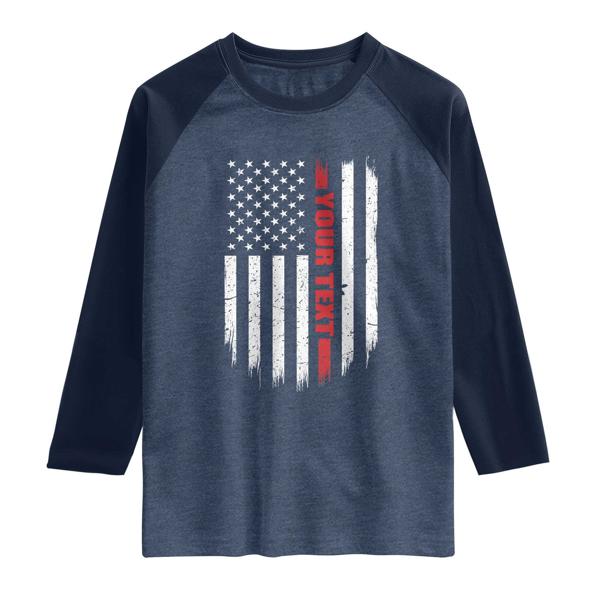 Personalized Firefighter Raglan Shirt Custom Text Name Vintage American Flag Patriot Fireman Gift TS11 Heather Denim Navy Print Your Wear