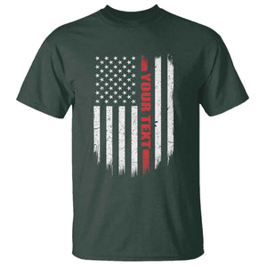 Personalized Firefighter T Shirt Custom Text Name Vintage American Flag Patriot Fireman Gift TS11 Dark Forest Green Print Your Wear