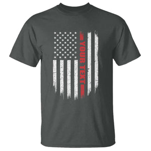 Personalized Firefighter T Shirt Custom Text Name Vintage American Flag Patriot Fireman Gift TS11 Dark Heather Print Your Wear