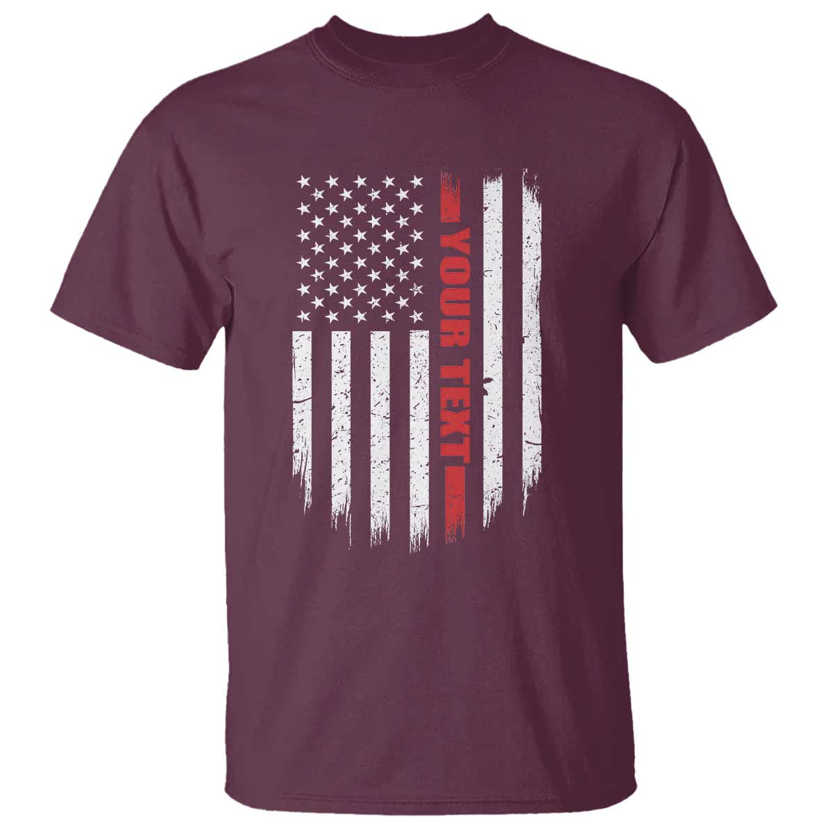 Personalized Firefighter T Shirt Custom Text Name Vintage American Flag Patriot Fireman Gift TS11 Maroon Print Your Wear