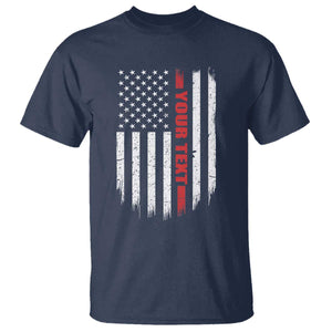 Personalized Firefighter T Shirt Custom Text Name Vintage American Flag Patriot Fireman Gift TS11 Navy Print Your Wear