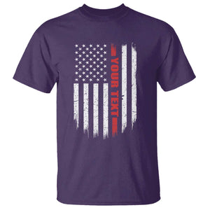 Personalized Firefighter T Shirt Custom Text Name Vintage American Flag Patriot Fireman Gift TS11 Purple Print Your Wear