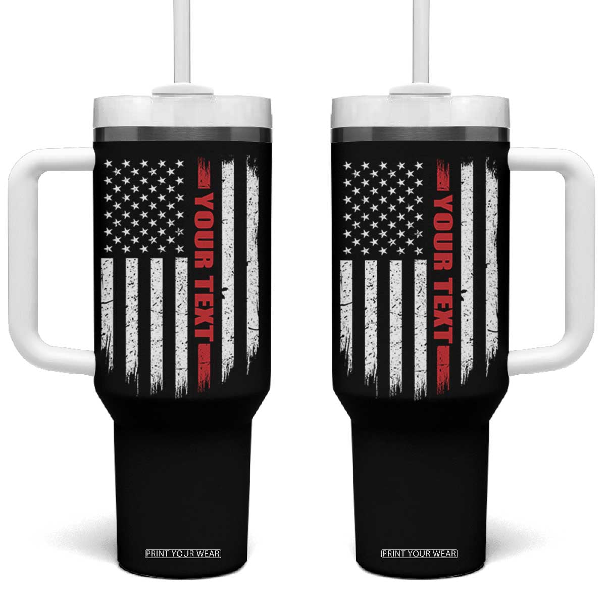 Personalized Firefighter Tumbler With Handle Custom Text Name Vintage American Flag Patriot Fireman Gift TS11 One Size: 40 oz Black Print Your Wear