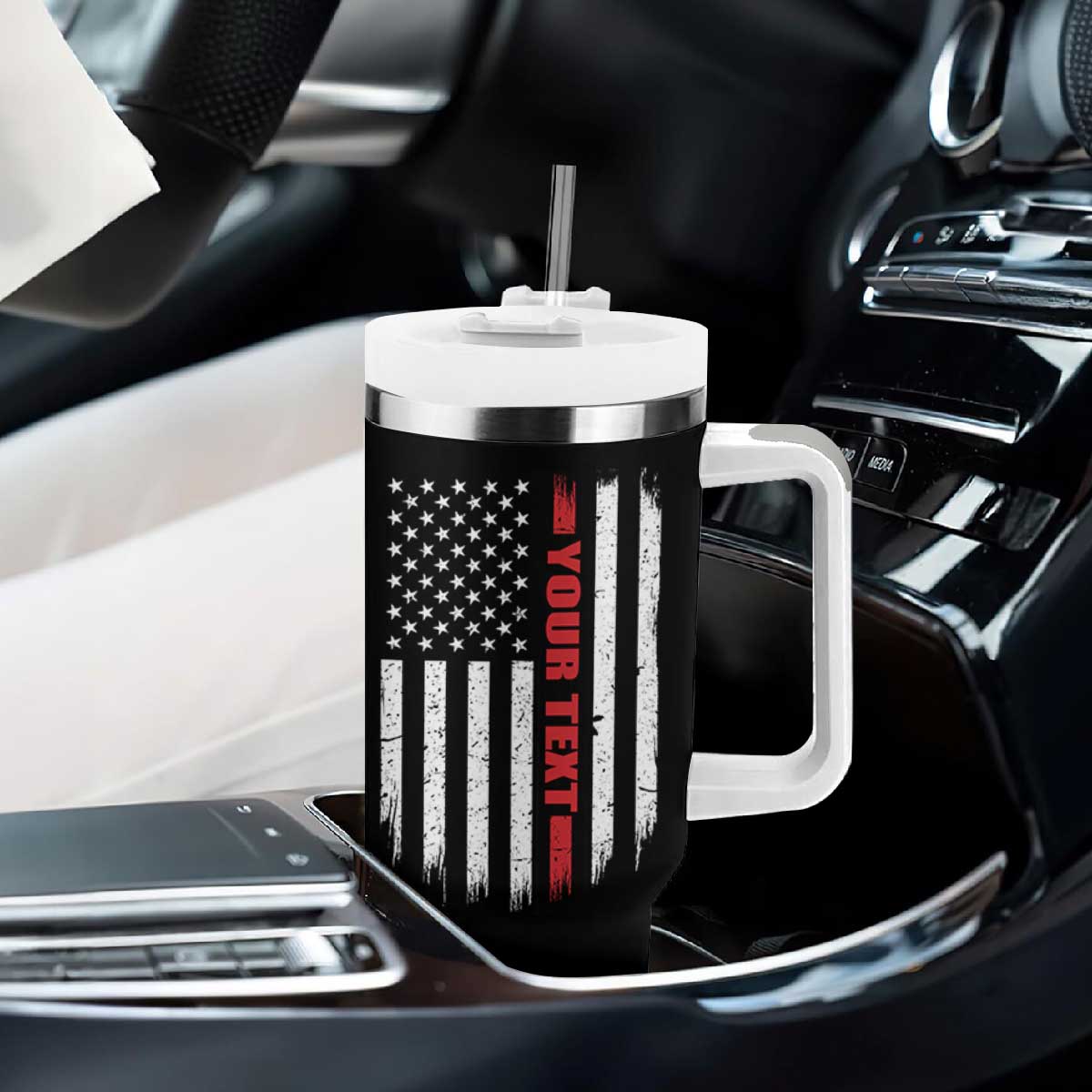 Personalized Firefighter Tumbler With Handle Custom Text Name Vintage American Flag Patriot Fireman Gift TS11 Print Your Wear