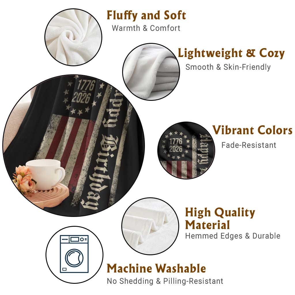 250th Birthday US July 4th 1776 2026 American Flag Throw Blanket TS11 Print Your Wear