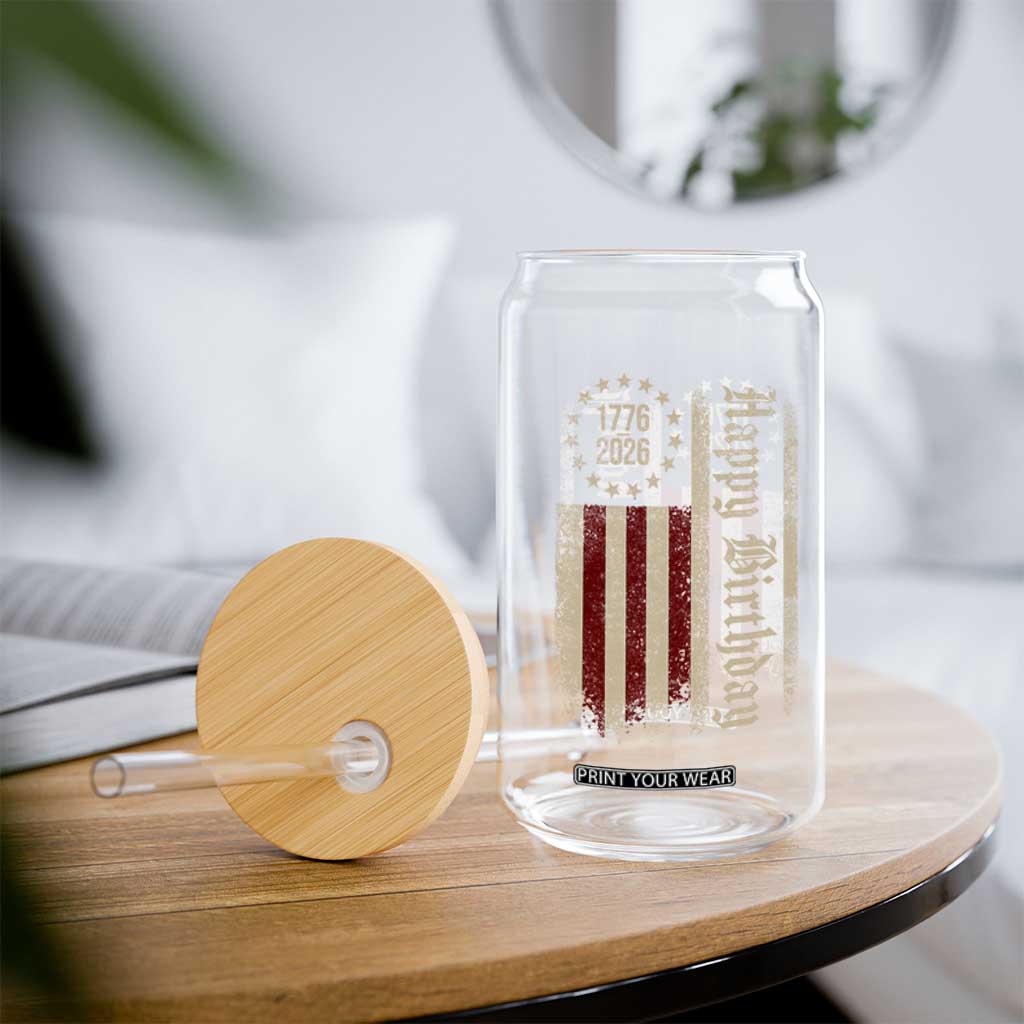 250th Birthday US July 4th 1776 2026 American Flag Glass Can TS11 Print Your Wear