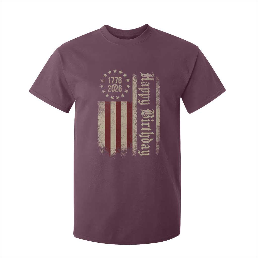 250th Birthday US July 4th 1776 2026 American Flag T Shirt For Kid TS11 Maroon Print Your Wear