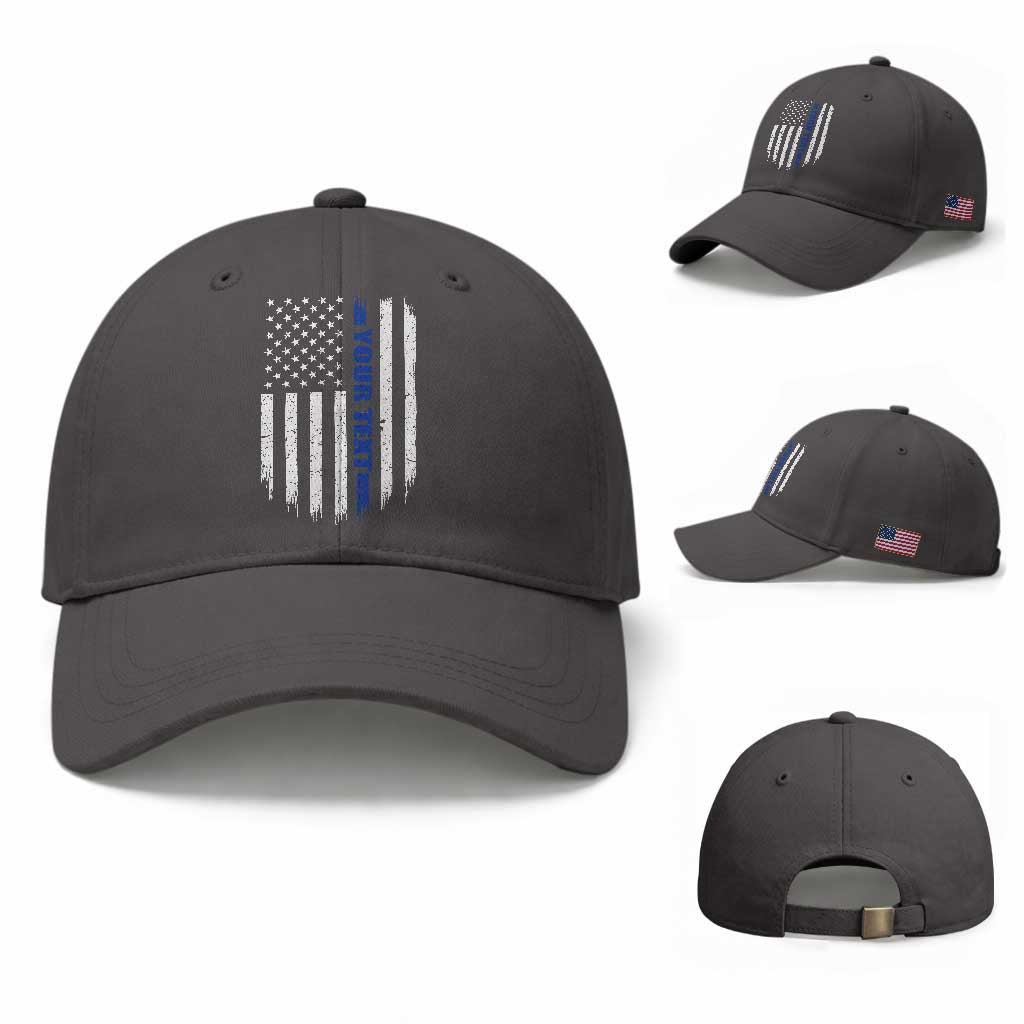 Personalized Police Baseball Cap Custom Text Name Vintage American Flag Law Enforcement Gift TS11 Baseball Cap Universal Fit Dark Gray Print Your Wear