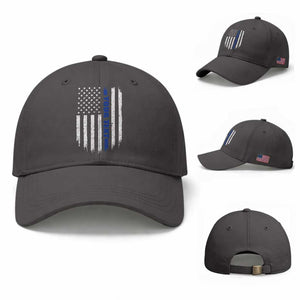 Personalized Police Baseball Cap Custom Text Name Vintage American Flag Law Enforcement Gift TS11 Baseball Cap Universal Fit Dark Gray Print Your Wear