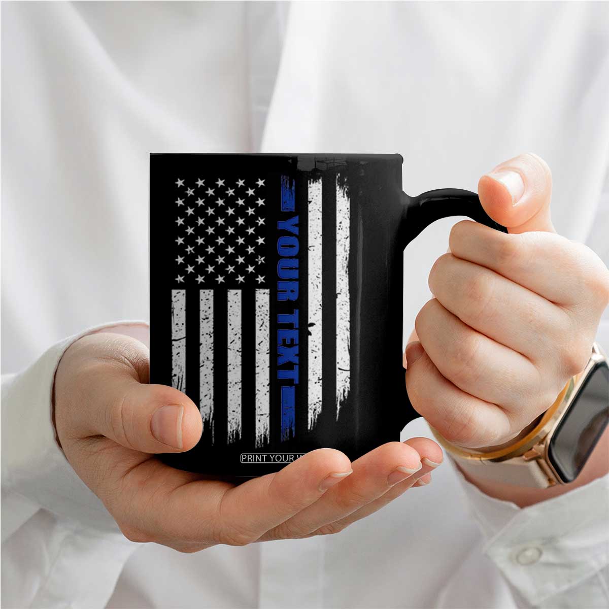 Personalized Police Coffee Mug Custom Text Name Vintage American Flag Law Enforcement Gift TS11 Print Your Wear
