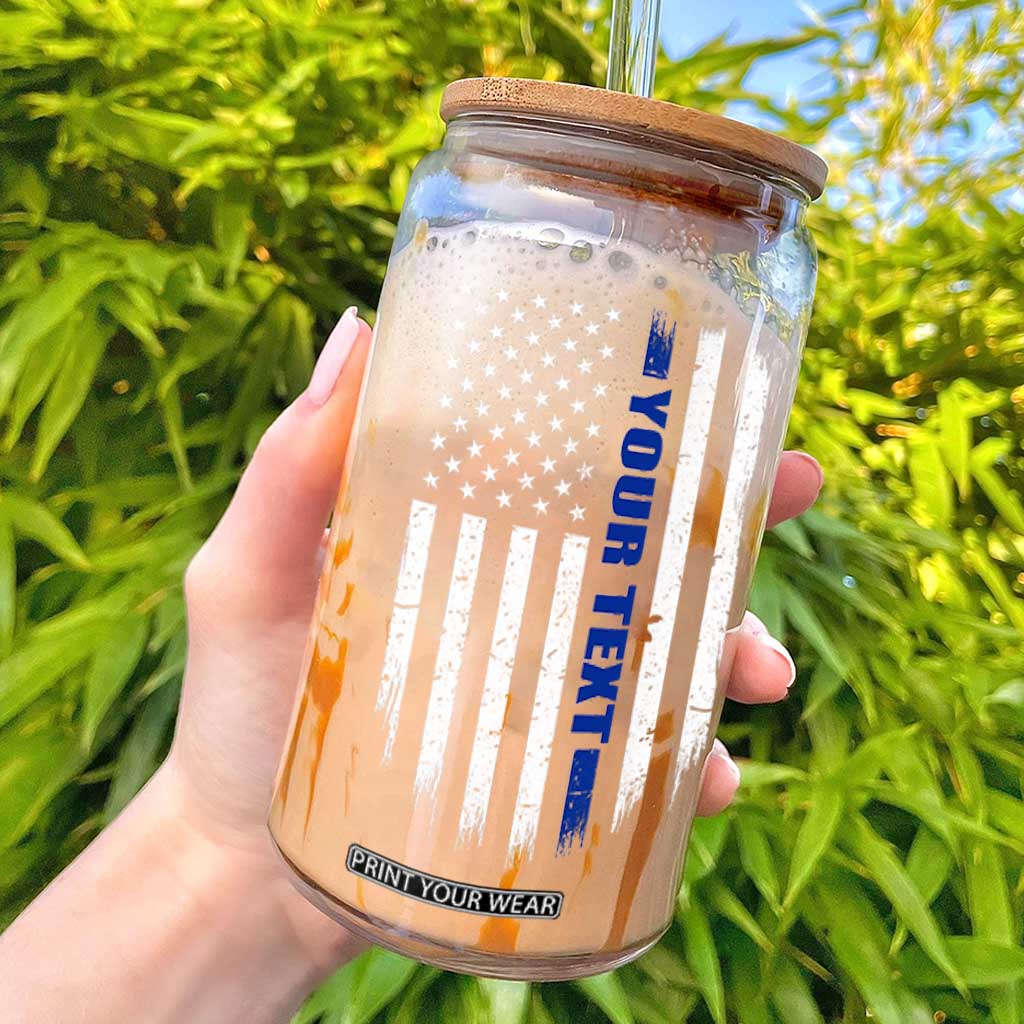 Personalized Police Glass Can Custom Text Name Vintage American Flag Law Enforcement Gift TS11 Black Print Your Wear