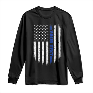 Personalized Police Long Sleeve Shirt Custom Text Name Vintage American Flag Law Enforcement Gift TS11 Black Print Your Wear