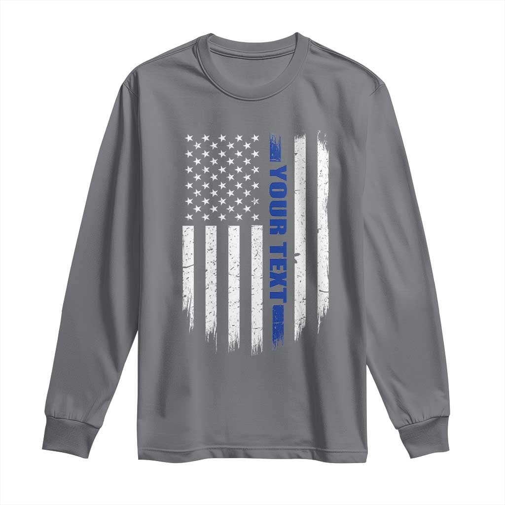 Personalized Police Long Sleeve Shirt Custom Text Name Vintage American Flag Law Enforcement Gift TS11 Charcoal Print Your Wear