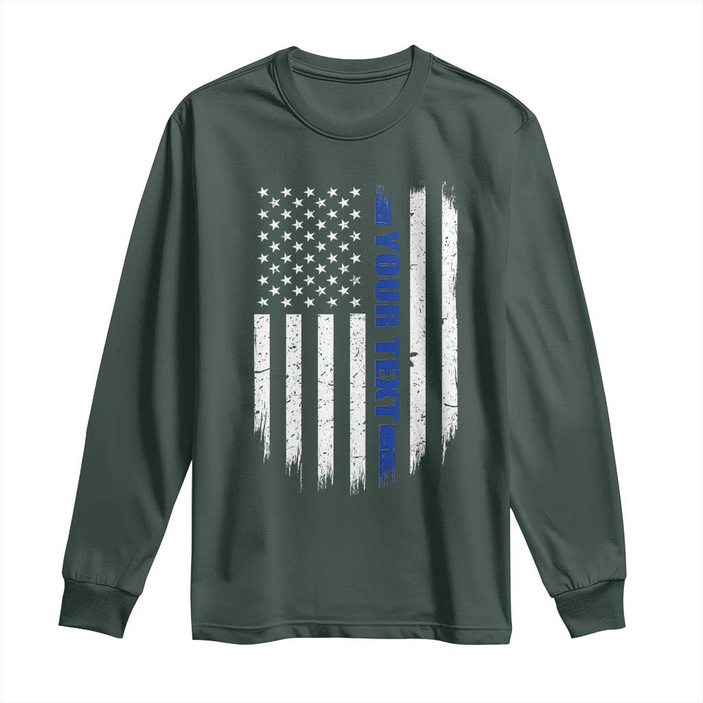 Personalized Police Long Sleeve Shirt Custom Text Name Vintage American Flag Law Enforcement Gift TS11 Dark Forest Green Print Your Wear