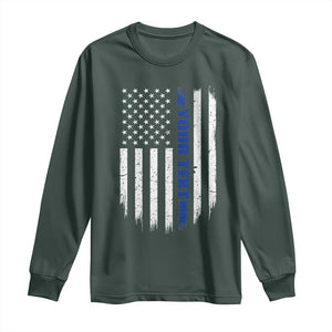 Personalized Police Long Sleeve Shirt Custom Text Name Vintage American Flag Law Enforcement Gift TS11 Dark Forest Green Print Your Wear