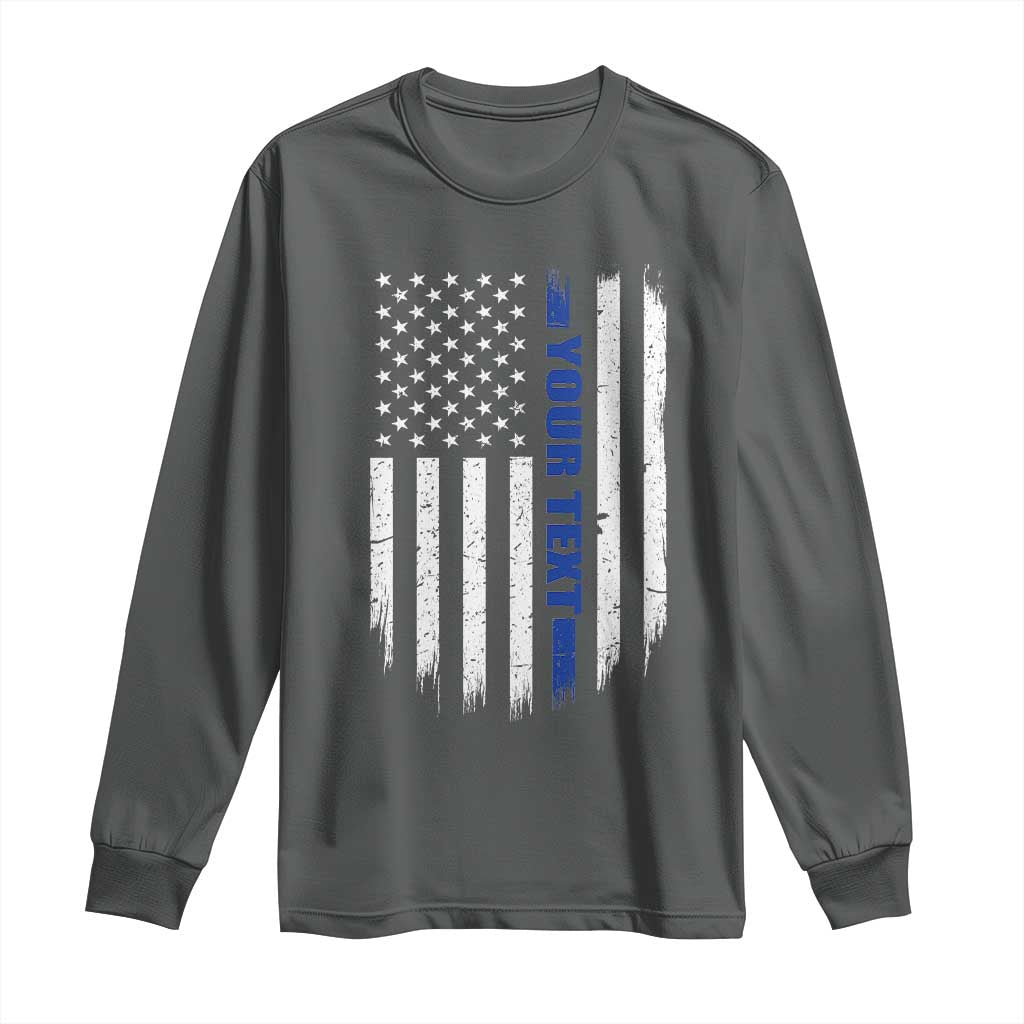 Personalized Police Long Sleeve Shirt Custom Text Name Vintage American Flag Law Enforcement Gift TS11 Dark Heather Print Your Wear