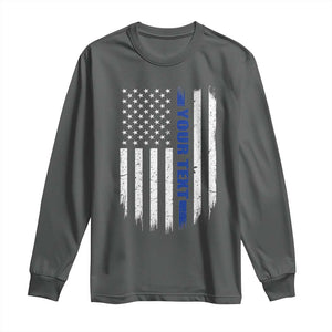 Personalized Police Long Sleeve Shirt Custom Text Name Vintage American Flag Law Enforcement Gift TS11 Dark Heather Print Your Wear