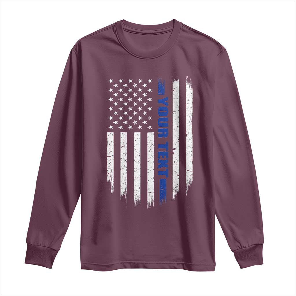Personalized Police Long Sleeve Shirt Custom Text Name Vintage American Flag Law Enforcement Gift TS11 Maroon Print Your Wear