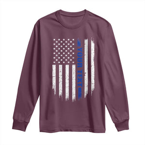 Personalized Police Long Sleeve Shirt Custom Text Name Vintage American Flag Law Enforcement Gift TS11 Maroon Print Your Wear