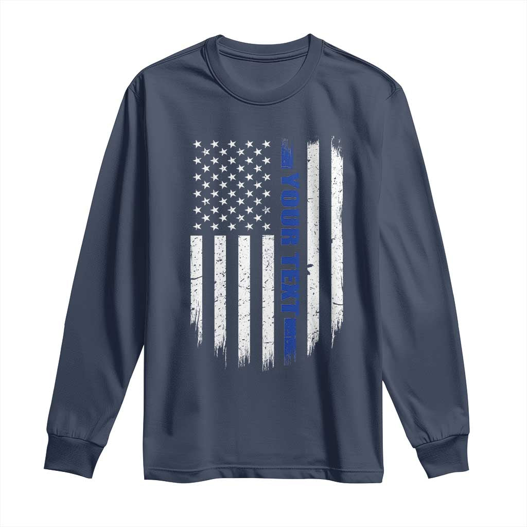 Personalized Police Long Sleeve Shirt Custom Text Name Vintage American Flag Law Enforcement Gift TS11 Navy Print Your Wear