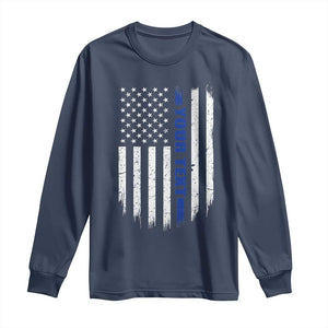 Personalized Police Long Sleeve Shirt Custom Text Name Vintage American Flag Law Enforcement Gift TS11 Navy Print Your Wear