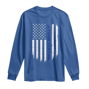 Personalized Police Long Sleeve Shirt Custom Text Name Vintage American Flag Law Enforcement Gift TS11 Royal Blue Print Your Wear