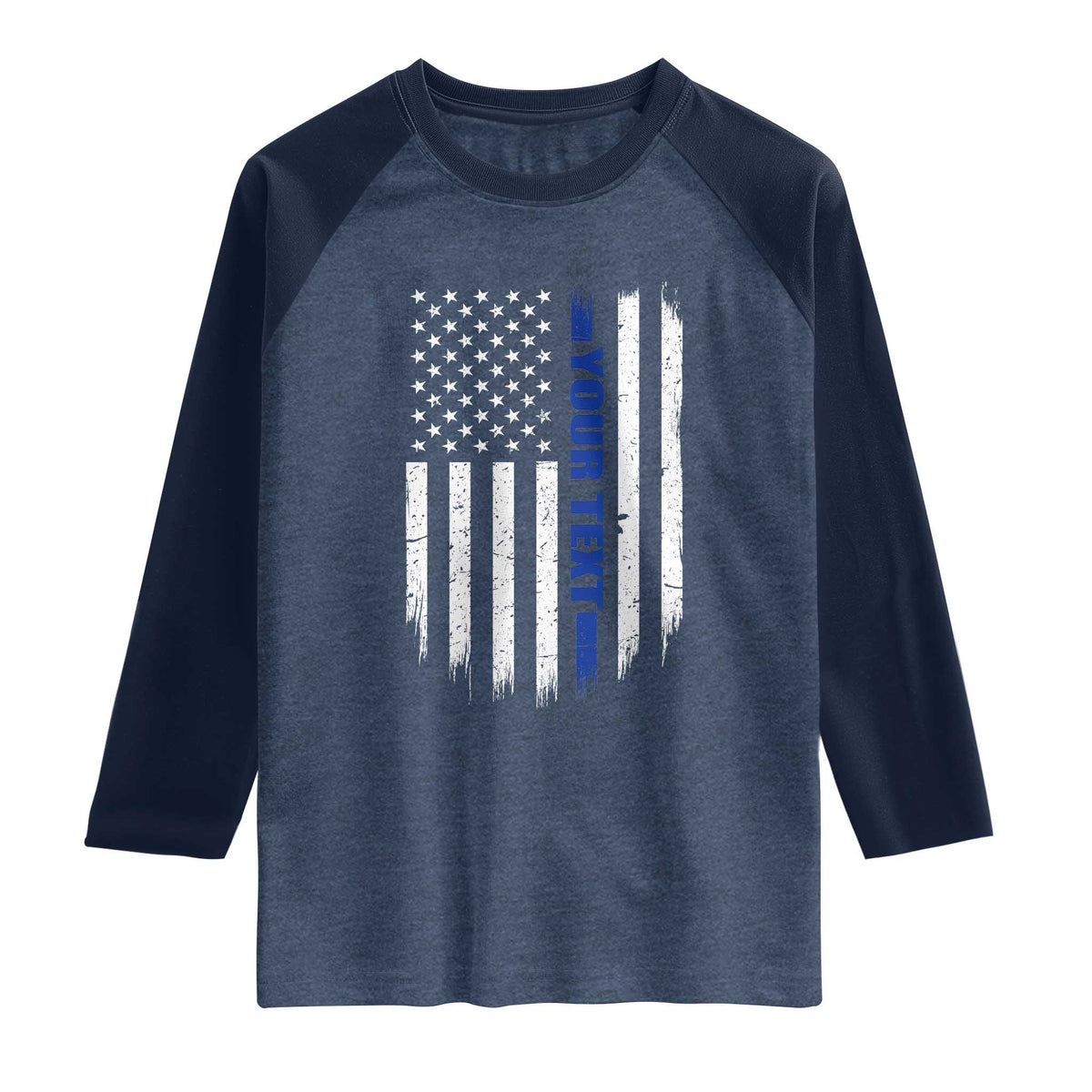 Personalized Police Raglan Shirt Custom Text Name Vintage American Flag Law Enforcement Gift TS11 Heather Denim Navy Print Your Wear