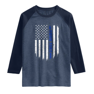 Personalized Police Raglan Shirt Custom Text Name Vintage American Flag Law Enforcement Gift TS11 Heather Denim Navy Print Your Wear