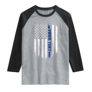 Personalized Police Raglan Shirt Custom Text Name Vintage American Flag Law Enforcement Gift TS11 Heather Gray Black Print Your Wear