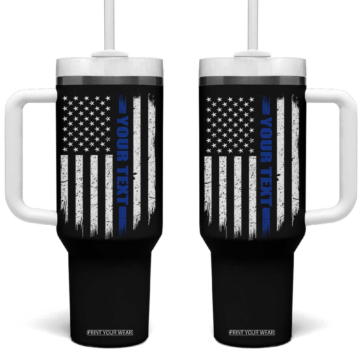 Personalized Police Tumbler With Handle Custom Text Name Vintage American Flag Law Enforcement Gift TS11 One Size: 40 oz Black Print Your Wear