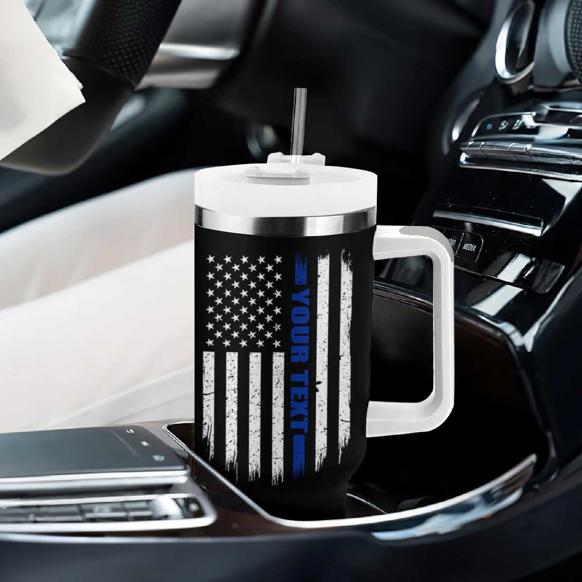 Personalized Police Tumbler With Handle Custom Text Name Vintage American Flag Law Enforcement Gift TS11 Print Your Wear