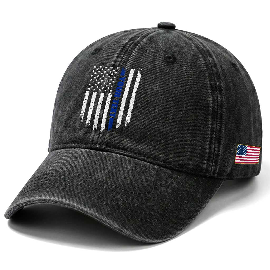 Personalized Police Washed Cotton Baseball Cap Custom Text Name Vintage American Flag Law Enforcement Gift TS11 Print Your Wear
