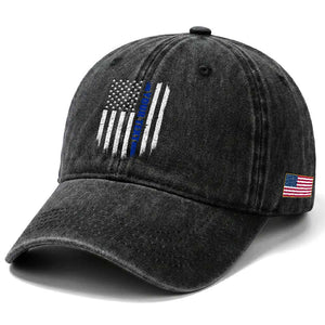 Personalized Police Washed Cotton Baseball Cap Custom Text Name Vintage American Flag Law Enforcement Gift TS11 Print Your Wear