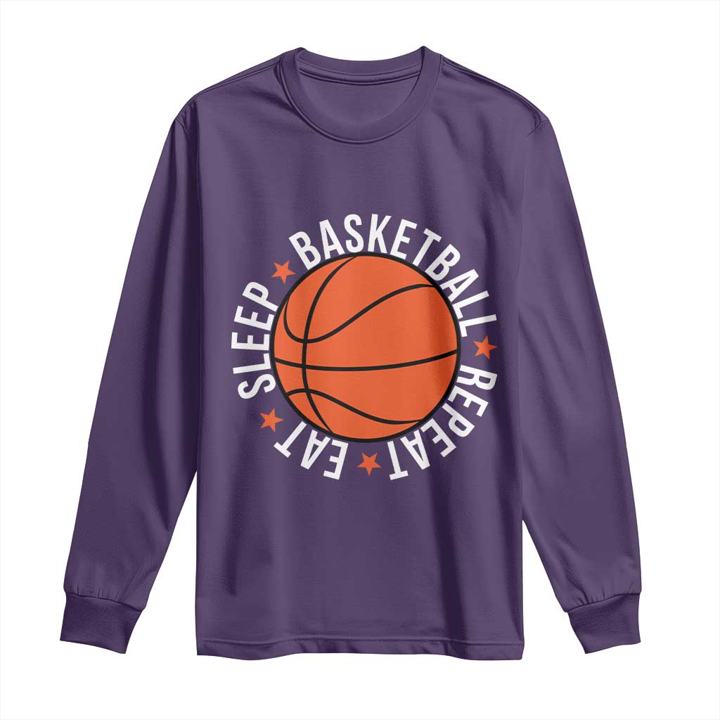 Basketball Lover Long Sleeve Shirt Eat Sleep Basketball Repeat TS11 Purple Print Your Wear