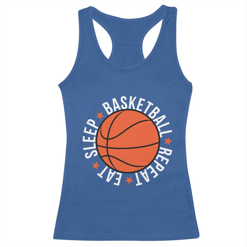 Basketball Lover Racerback Tank Top Eat Sleep Basketball Repeat TS11 Royal Blue Print Your Wear