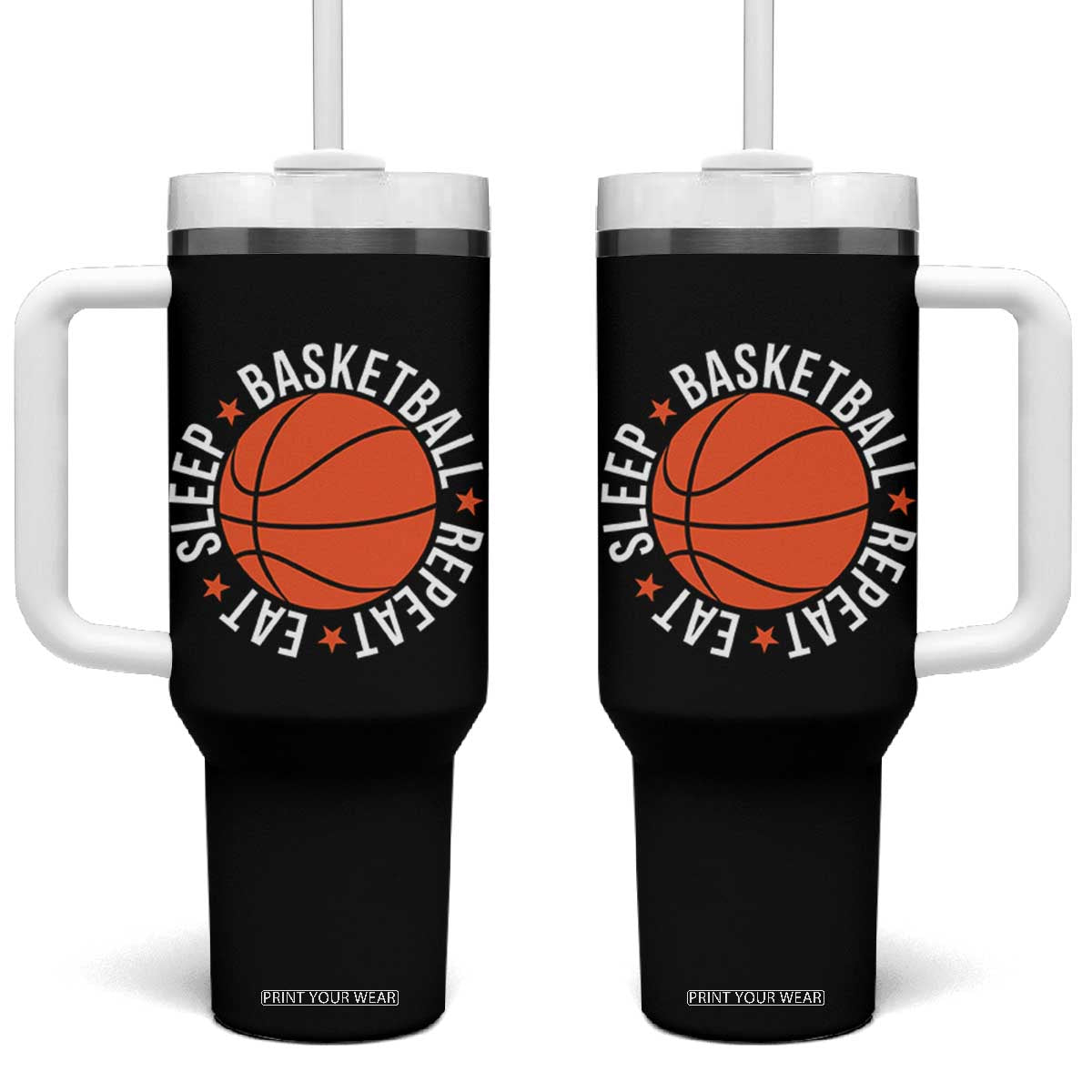 Basketball Lover Tumbler With Handle Eat Sleep Basketball Repeat TS11 One Size: 40 oz Black Print Your Wear
