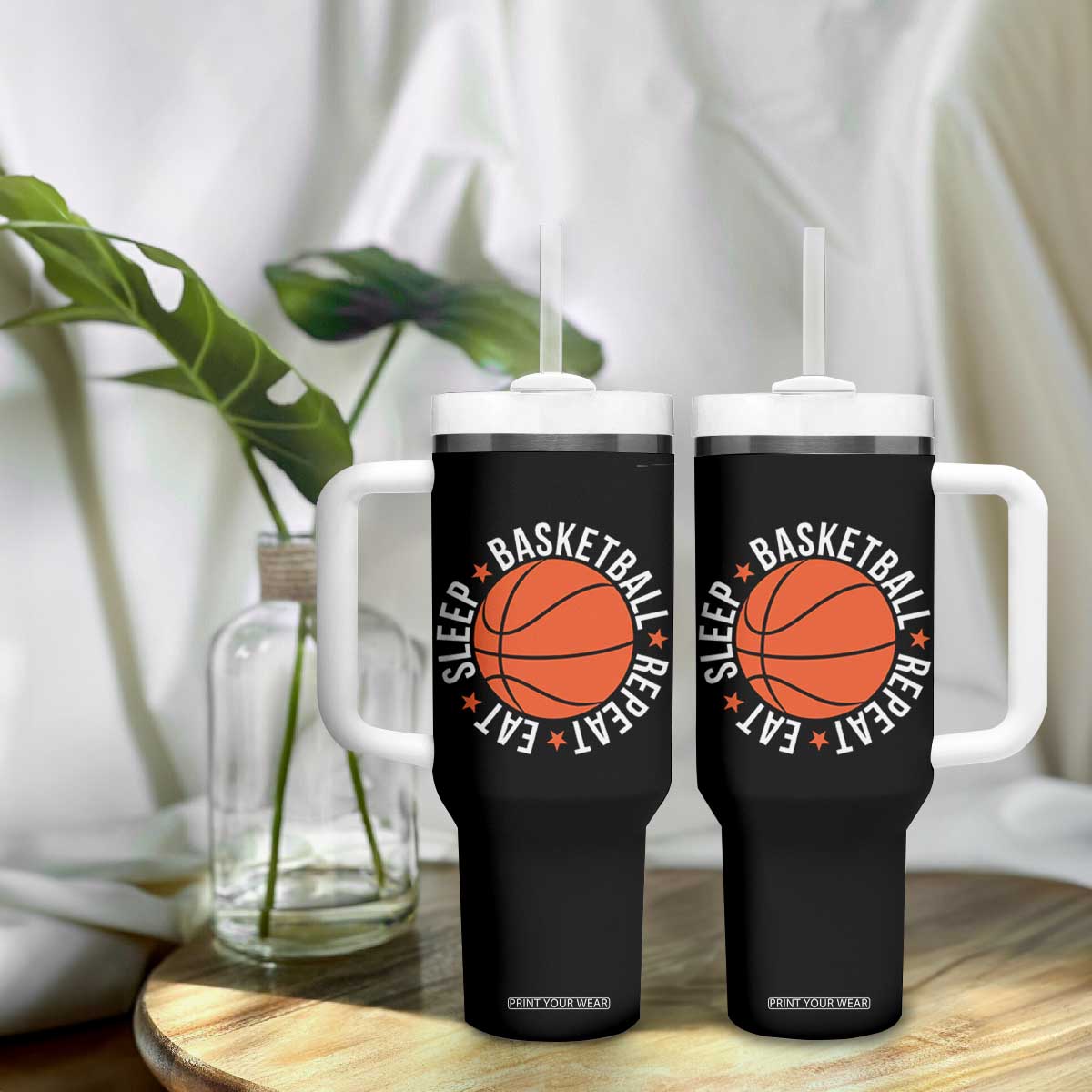 Basketball Lover Tumbler With Handle Eat Sleep Basketball Repeat TS11 Print Your Wear