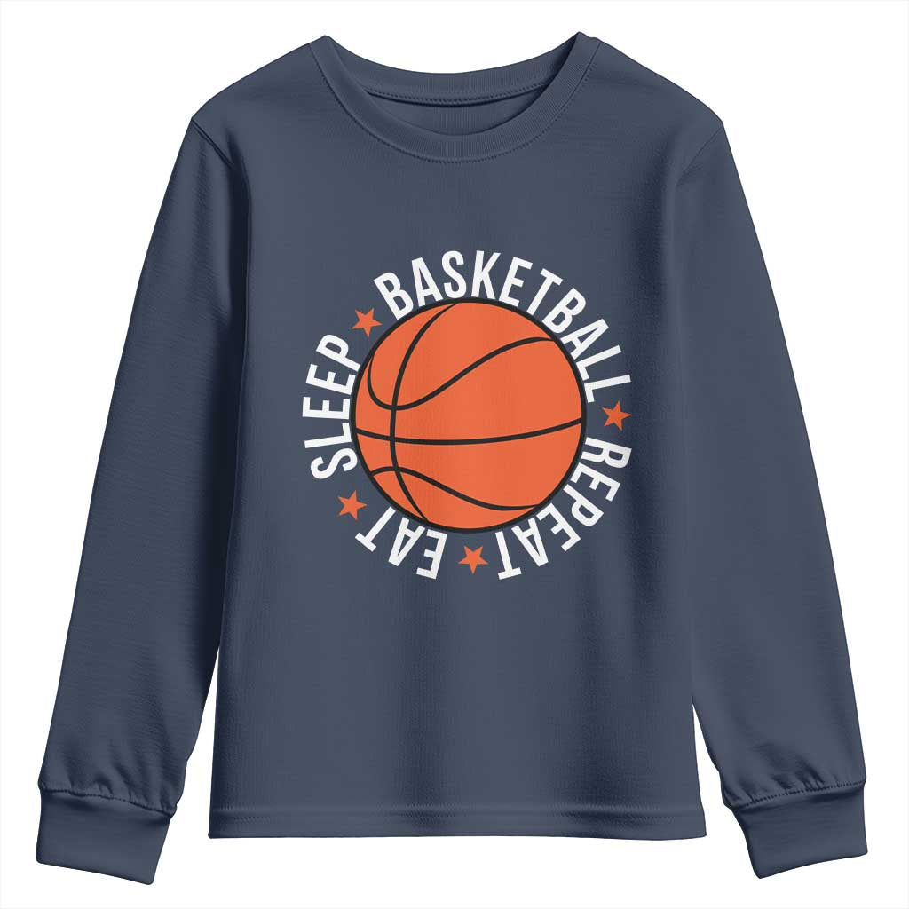 Basketball Lover Youth Sweatshirt Eat Sleep Basketball Repeat TS11 Navy Print Your Wear