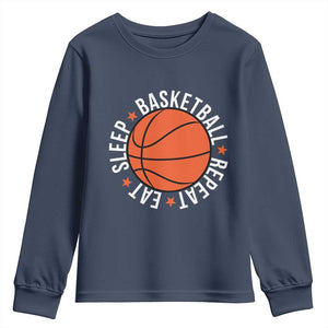 Basketball Lover Youth Sweatshirt Eat Sleep Basketball Repeat TS11 Navy Print Your Wear