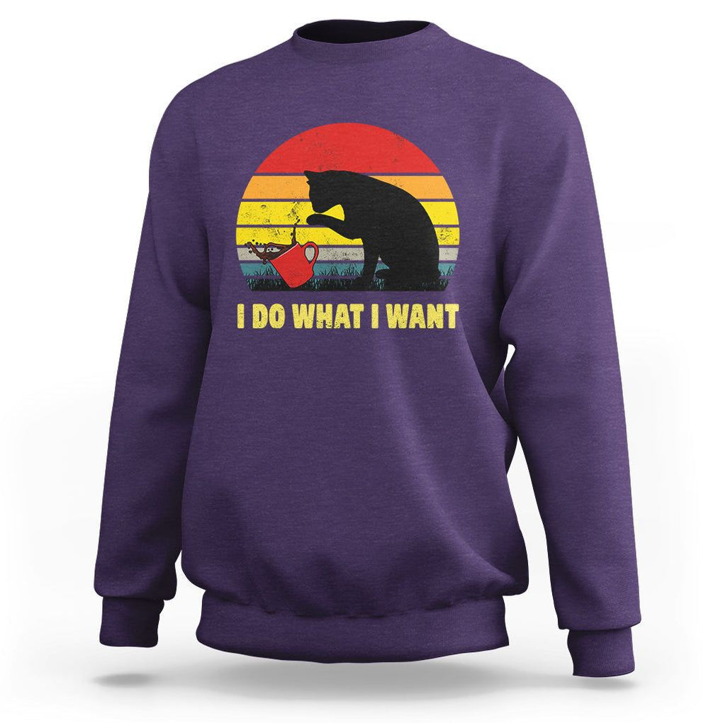 Funny Black Cat Sweatshirt I Do What I Want Vintage Coffe Cup TS11 Purple Print Your Wear
