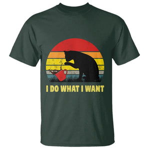Funny Black Cat T Shirt I Do What I Want Vintage Coffe Cup TS11 Dark Forest Green Print Your Wear