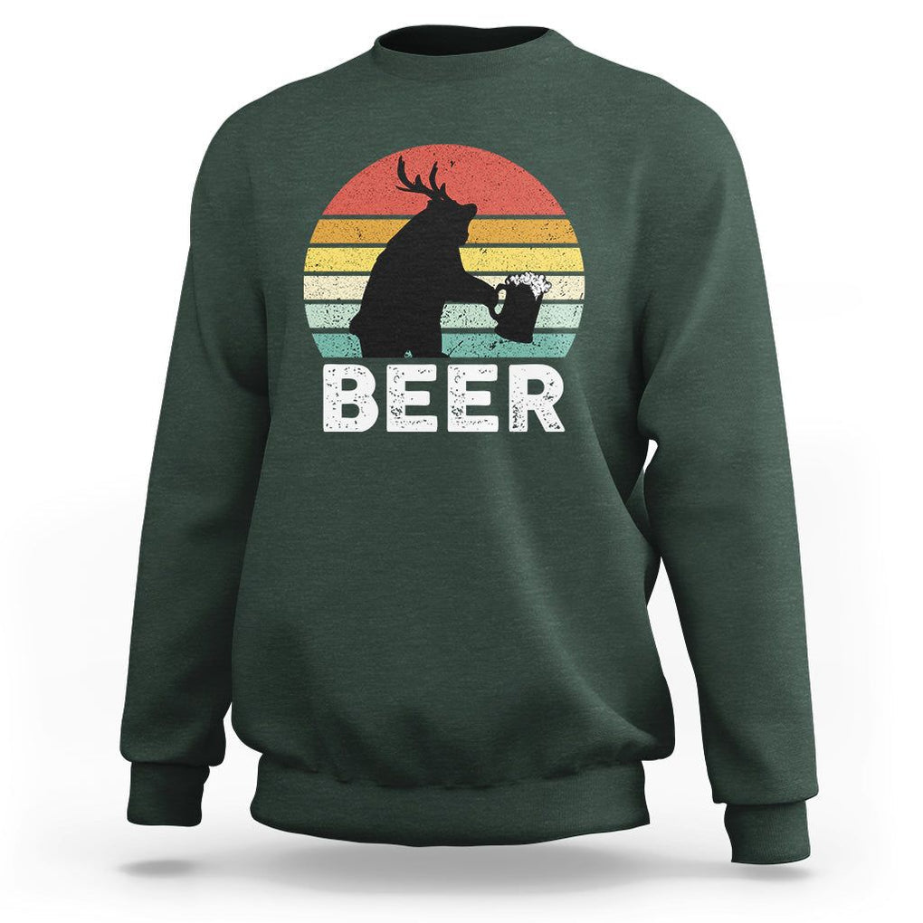 Funny Bear Deer Sweatshirt Vintage Retro Beer Mug TS11 Dark Forest Green Print Your Wear
