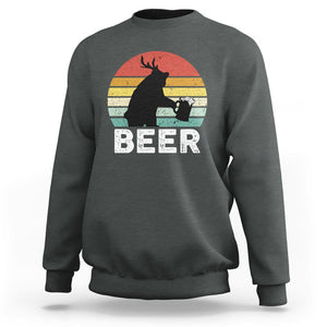 Funny Bear Deer Sweatshirt Vintage Retro Beer Mug TS11 Dark Heather Print Your Wear