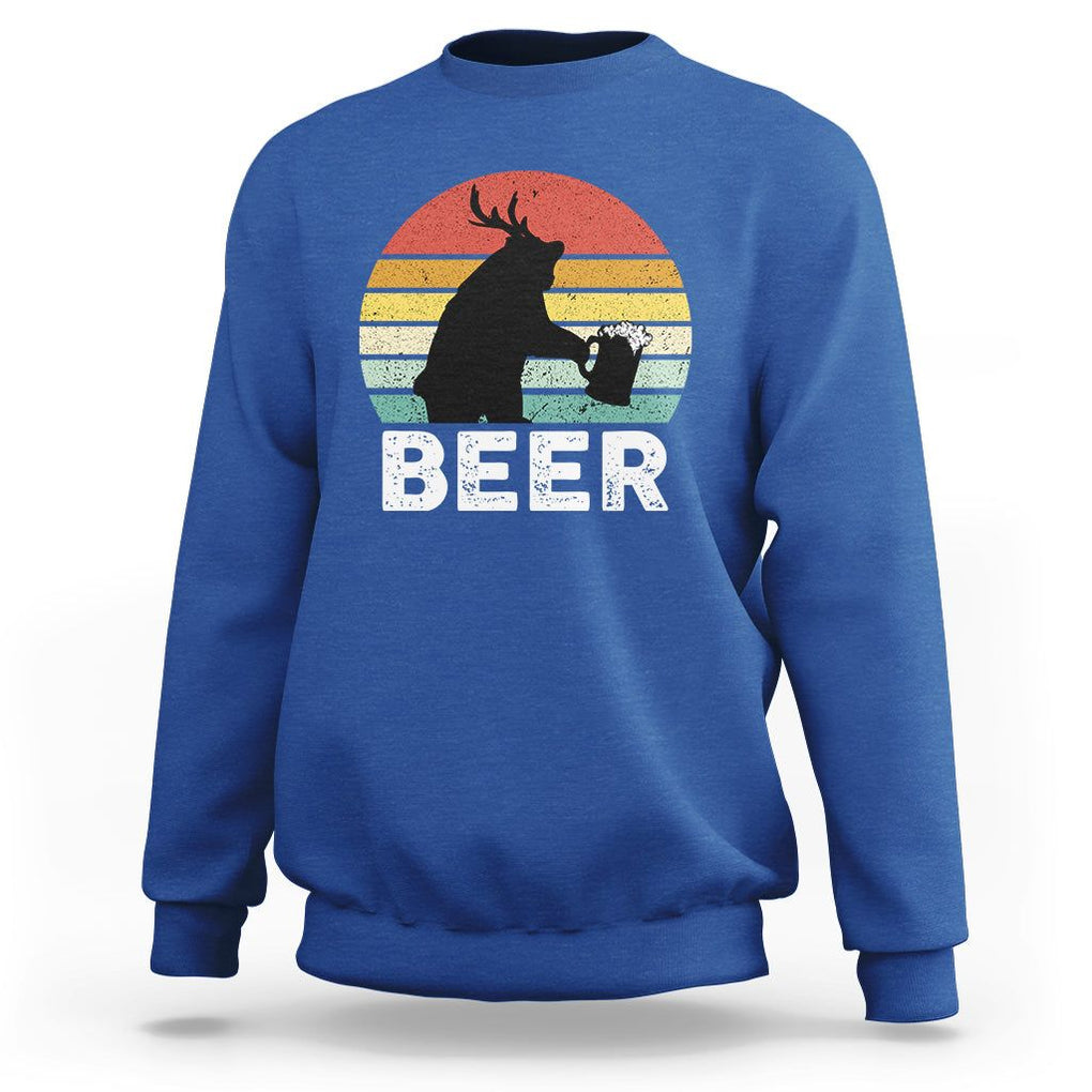 Funny Bear Deer Sweatshirt Vintage Retro Beer Mug TS11 Royal Blue Print Your Wear