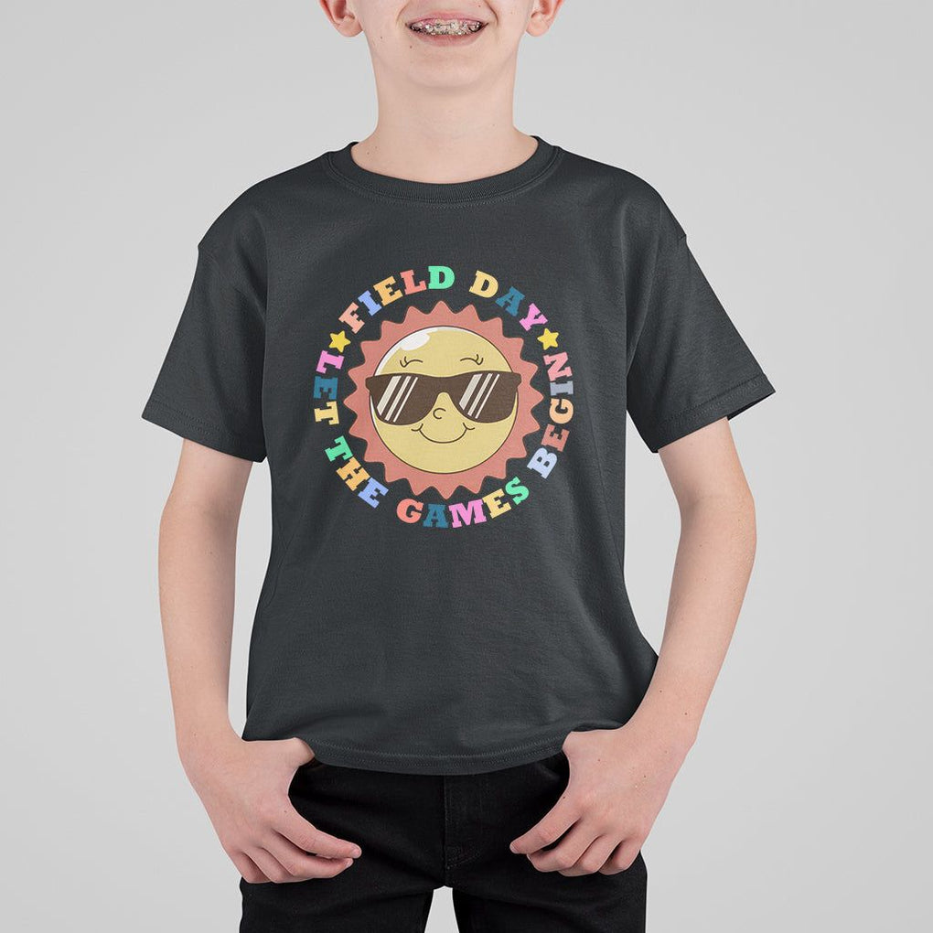 Field Day T Shirt For Kid Let The Games Begin Retro Groovy Smile Face Sunshine TS11 Black Print Your Wear