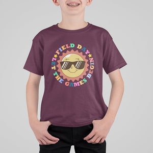 Field Day T Shirt For Kid Let The Games Begin Retro Groovy Smile Face Sunshine TS11 Maroon Print Your Wear