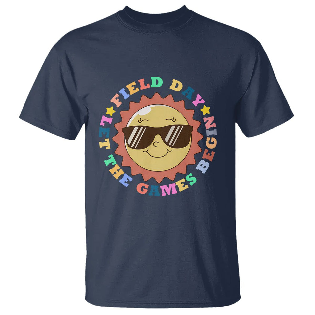 Field Day T Shirt Let The Games Begin Retro Groovy Smile Face Sunshine TS11 Navy Print Your Wear