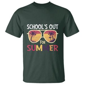 Schools Out For Summer T Shirt End Of School Retro Sunglasses Summer Vacation TS11 Dark Forest Green Print Your Wear